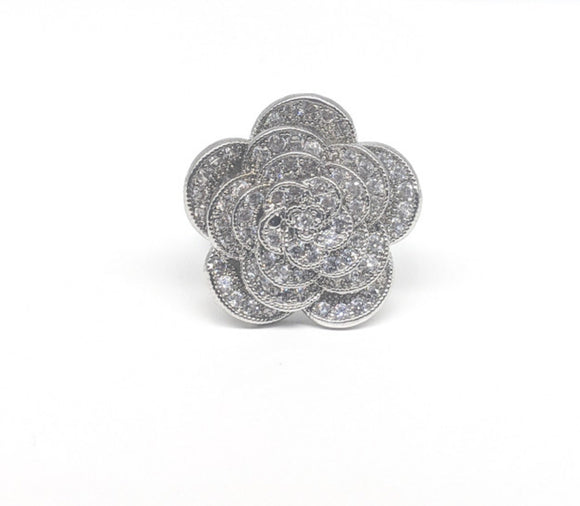 Rhodium Plated Flower Ring