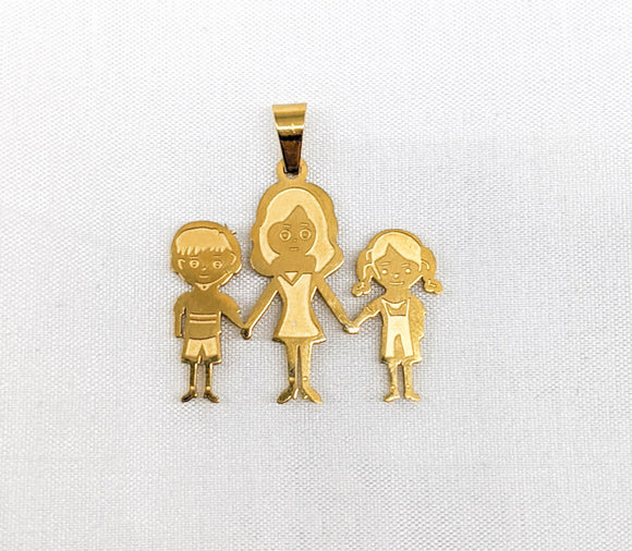 Stainless Steel Mom with Boy and Girl Pendant