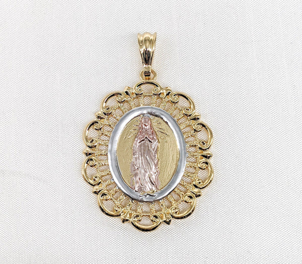 Plated Tri-Color Virgin Mary Pendant