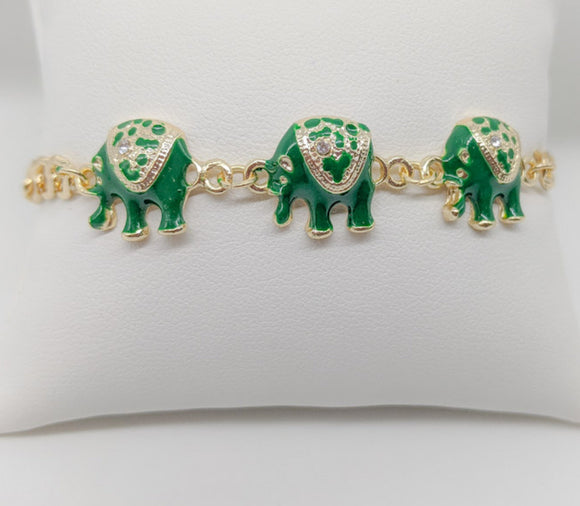 Plated Green Elephant Bracelet