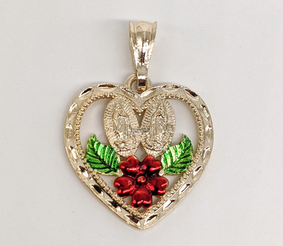 Plated Heart with Virgin Mary Pendant