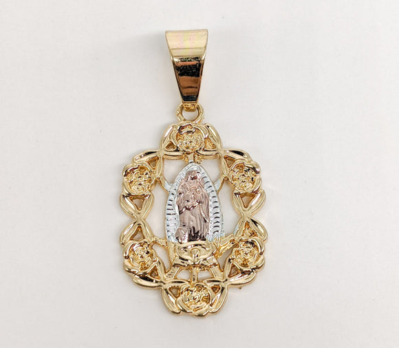 Plated Tri-Color Virgin Mary Pendant