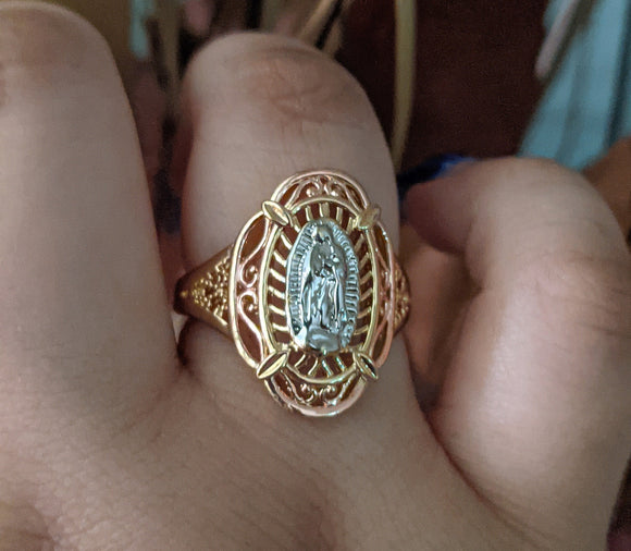 Plated Tri-Color Virgin Mary Ring