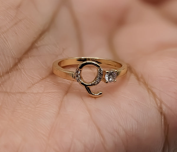 Plated Adjustable Initial Letter "Q" Ring