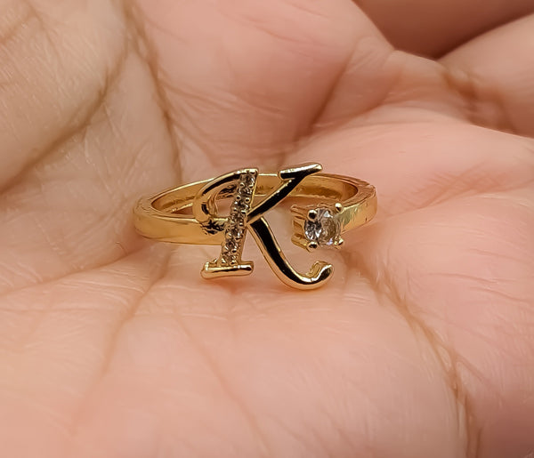 Plated Adjustable Initial Letter "K" Ring