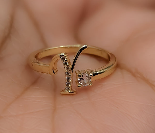 Plated Adjustable Initial Letter "Y" Ring