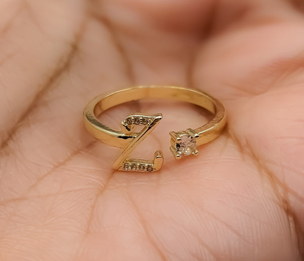 Plated Adjustable Initial Letter "Z" Ring