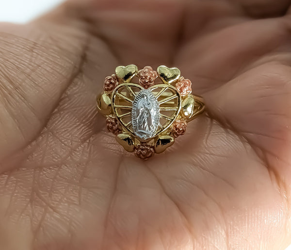 Plated Tri-Color Adjustable Virgin Mary Ring