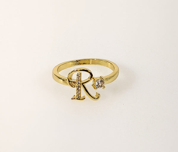 Plated Adjustable Initial Letter "R" Ring