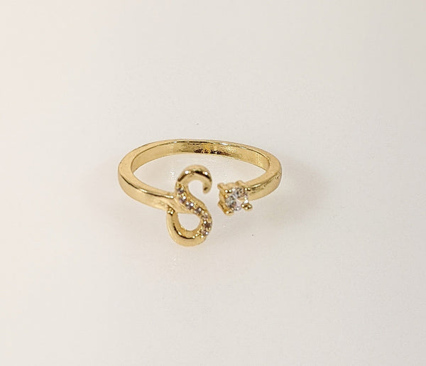 Plated Adjustable Initial Letter "S" Ring