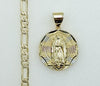 Plated Tri-Color Virgin Mary 4mm 14K Diamond Figaro Chain Necklace