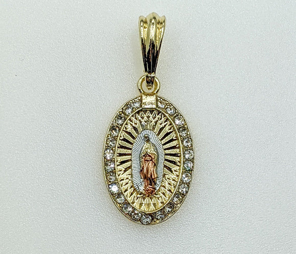 Plated Tri-Color Virgin Mary Pendant