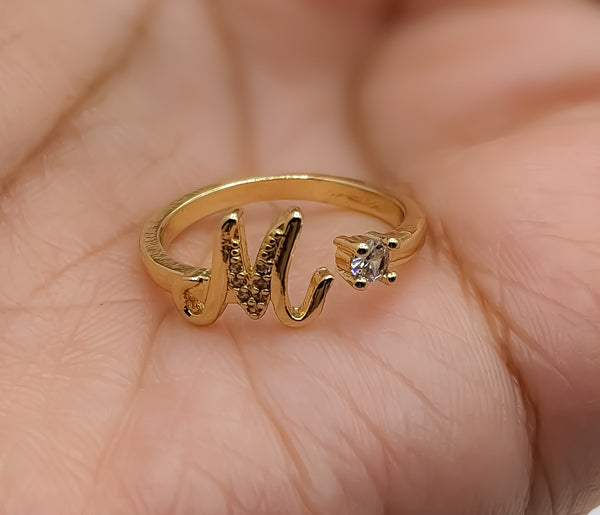 Plated Adjustable Initial Letter "M" Ring