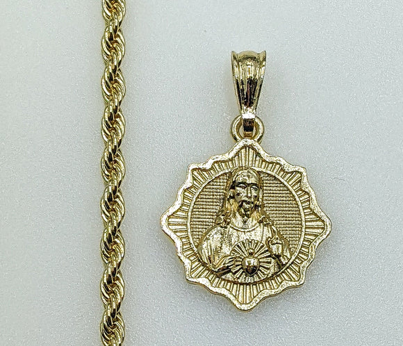 Plated Sacred Heart of Jesus 4mm Rope/Braided Chain Necklace