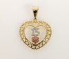 Plated Tri-Color Heart "My 15" Quince Pendant