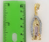 Plated Tri-Color Virgin Mary 4mm 14K Diamond Figaro Chain Necklace