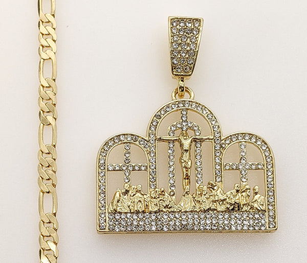 Plated The Last Supper 5mm Figaro Chain Necklace