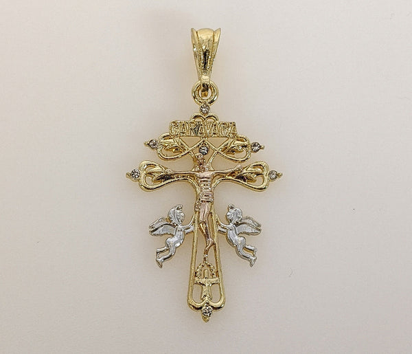 Plated Tri-Color Holy Cross of Caravaca Pendant