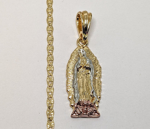Plated Tri-Color Virgin Mary 3mm Star Chain Necklace
