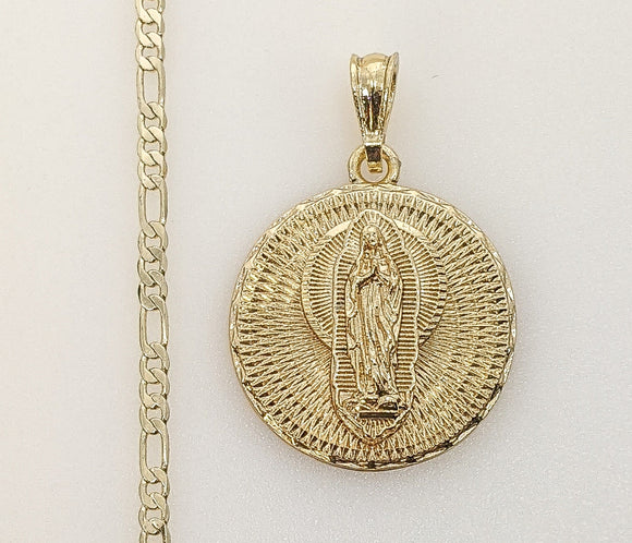 Plated Virgin Mary 3mm Figaro Chain Necklace