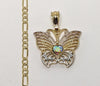 Plated Tri-Gold Butterfly 4mm Figaro Chain Necklace