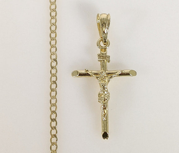 Plated Small Cross 3mm Cuban Chain Necklace