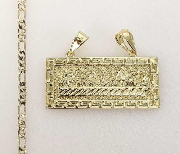 Plated The Last Supper Plaque Pendant 3mm Figaro Chain Necklace
