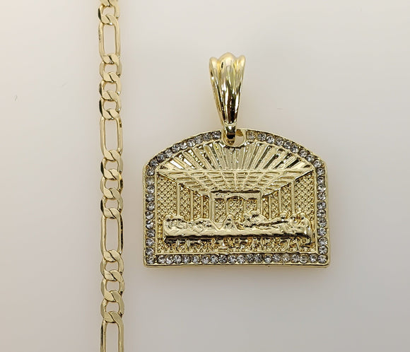 Plated The Last Supper 4mm Figaro Chain Necklace