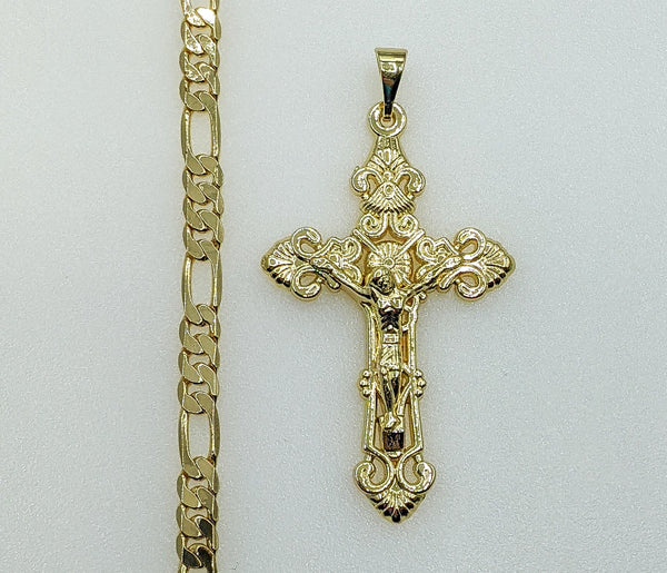 Plated Cross 5mm Figaro Chain Necklace