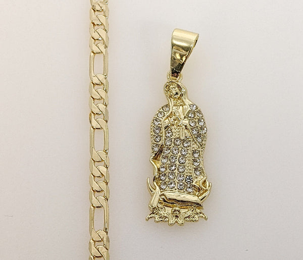 Plated Virgin Mary 4mm Figaro Chain Necklace