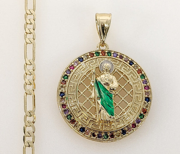 Plated Multicolor Saint Jude 4mm Figaro Chain Necklace