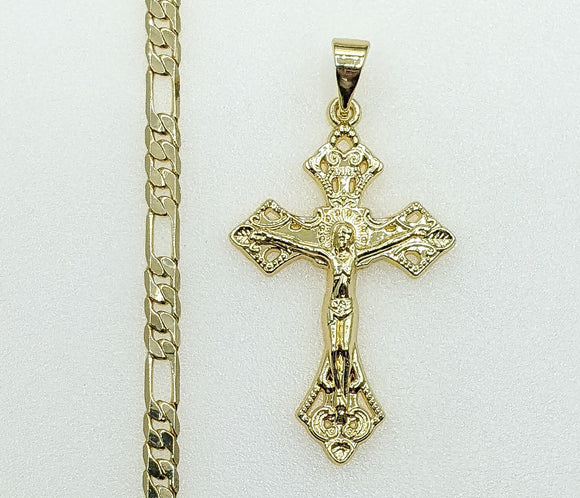 Plated Cross 4mm Figaro Chain Necklace