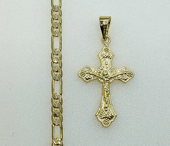 Plated Cross 4mm Figaro Chain Necklace