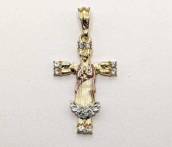 Plated Tri-Color Virgin Mary Pendant