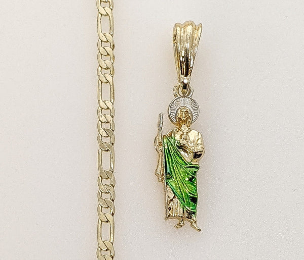 Plated Dainty Multicolor Saint Jude 3mm Figaro Chain Necklace