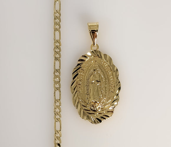 Plated Virgin Mary 3mm Figaro Chain Necklace