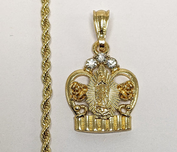 Plated Virgin Mary 3mm Rope/Braided Chain Necklace