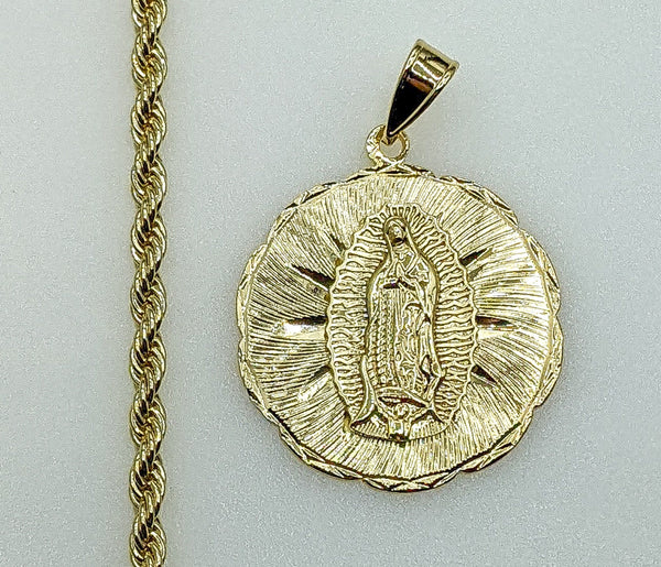 Plated Virgin Mary 4mm Rope/Braided Chain Necklace