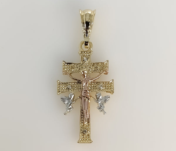 Plated Tri-Color Holy Cross of Caravaca Pendant