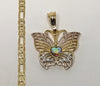 Plated Tri-Gold Butterfly 4mm 14K Diamond Figaro Chain Necklace