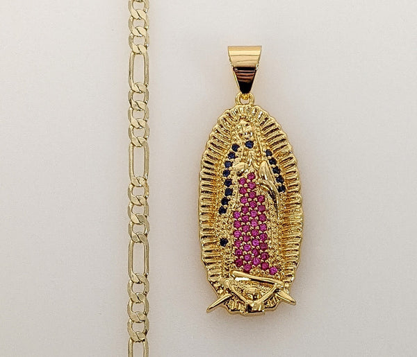 Plated Virgin Mary 4mm Figaro Chain Necklace
