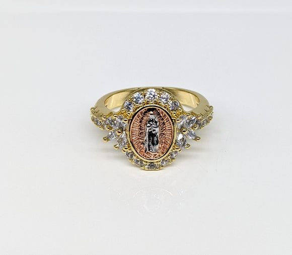 Dainty Plated Tri-Gold Virgin Mary Ring