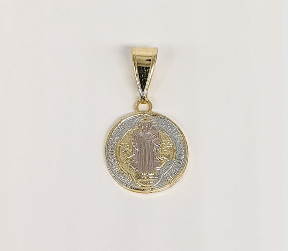 Plated Mini Dainty Tri-Gold Saint Benedict Pendant