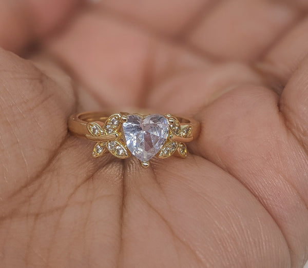 Plated Clear Heart with Butterfly Ring