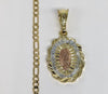 Plated Tri-Color Quince Virgin Mary 3mm Figaro Chain Necklace