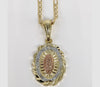 Plated Tri-Color Quince Virgin Mary 3mm Figaro Chain Necklace