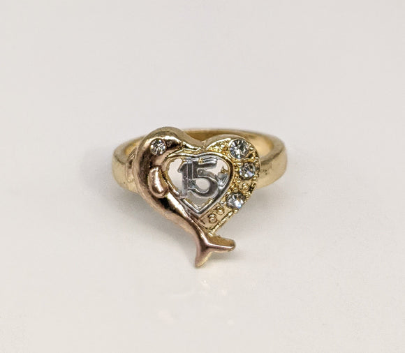 Plated Tri-Gold Quincenera Dolphin Ring