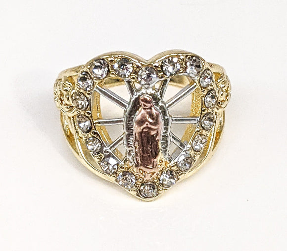 Plated Tri-Gold Virgin Mary Heart Ring