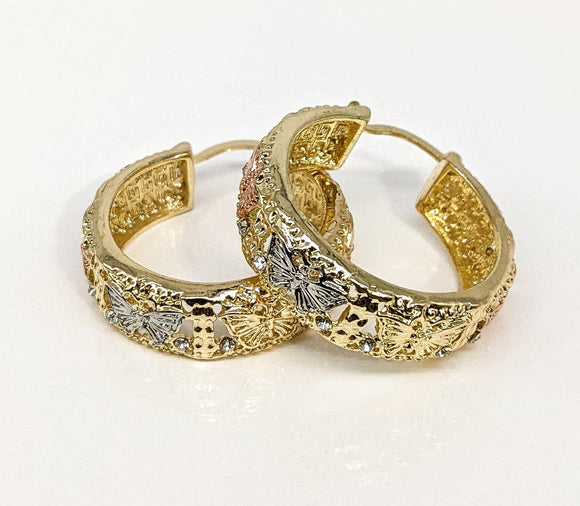 Plated Tri-Gold Butterfly Hoop Earring*