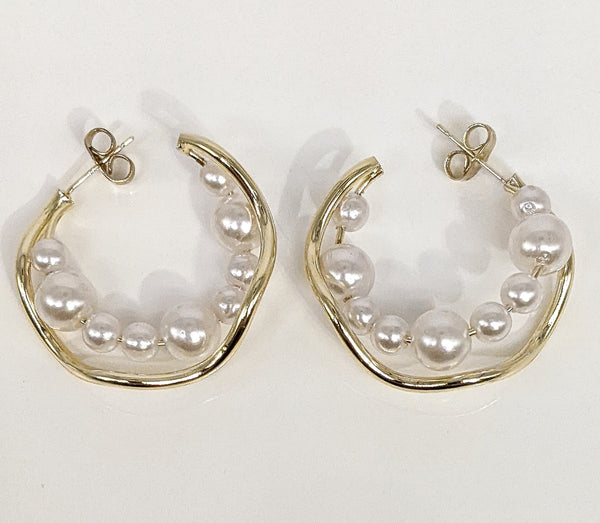 Plated Faux Pearl Hoop Earring*